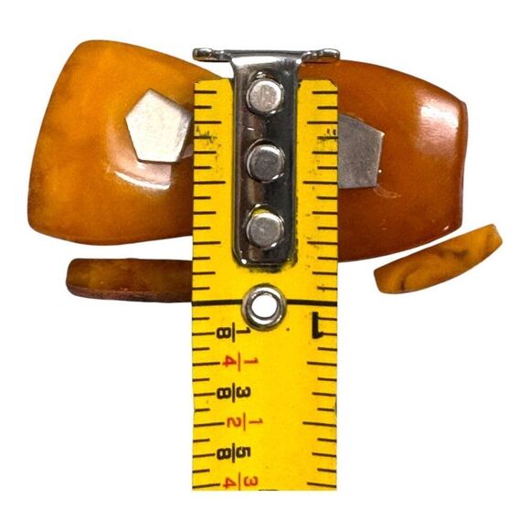 Old Amber Tie Clasp Clip Cufflinks Sterling Vtg Baltic Honey Stone Butterscotch - Picture 4 of 6